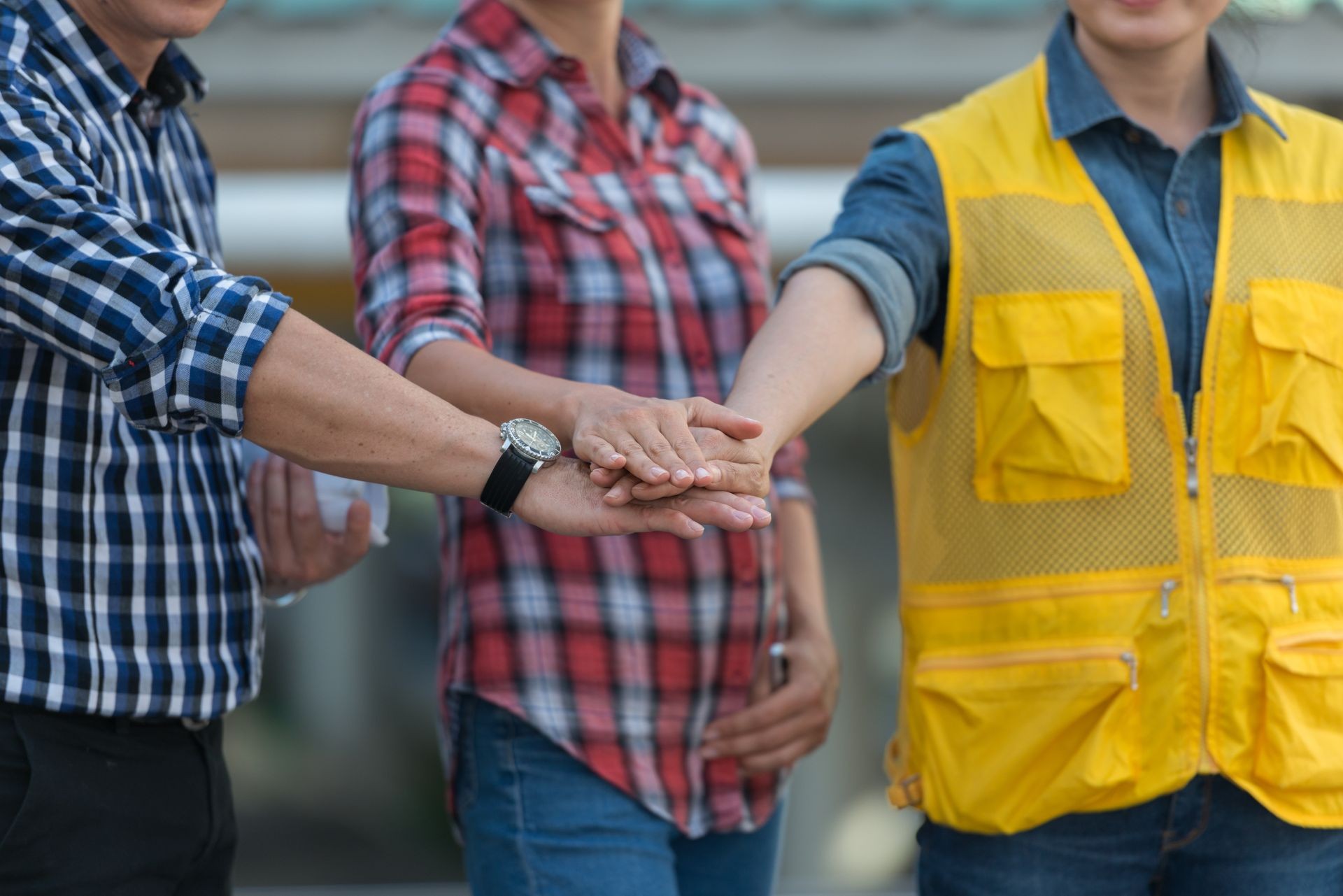 Male and female engineers. Hands of collaboration. teamwork concept